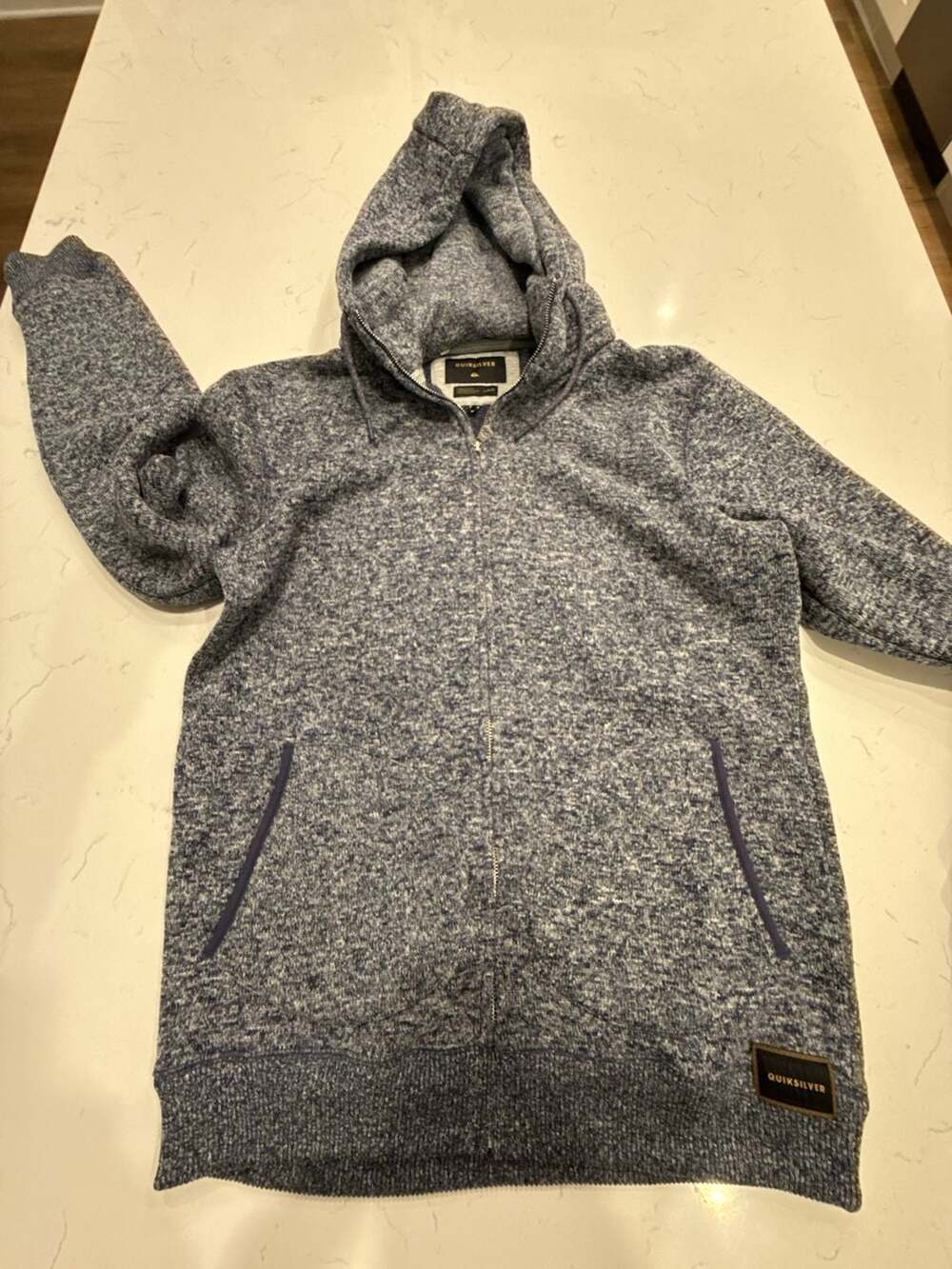 Quiksilver Keller Zip Up Hooded Knit Sweater Jacket Blue Heather Men's Size L